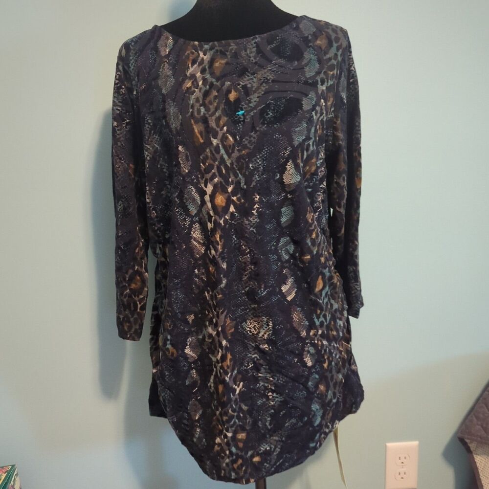 Joanna Hope Long Sleeve Textured Velvet Tunic Animal Print  Size 14